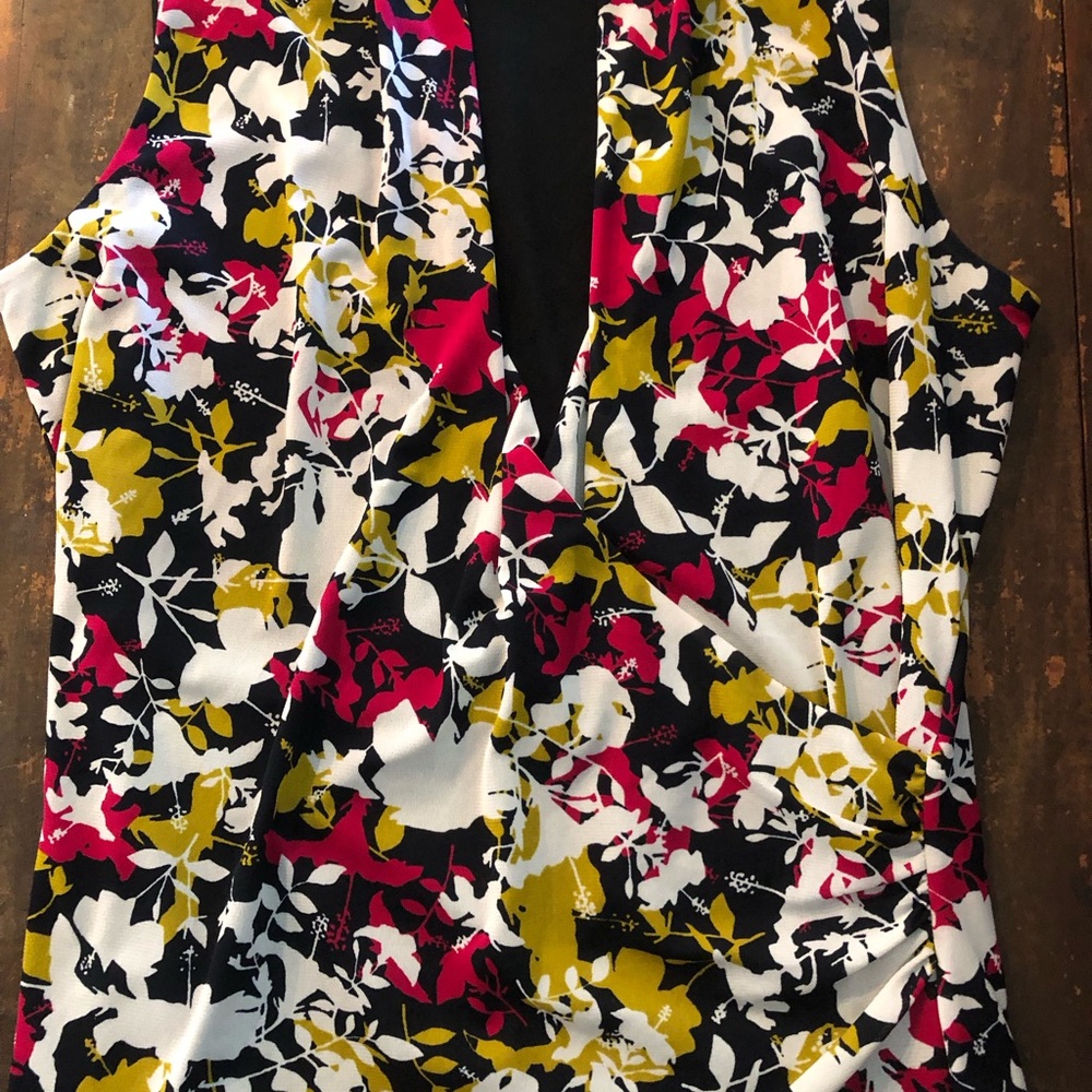 Jones New York Collection Floral Sleeveless Blouse - Black, White, Pink, Yellow